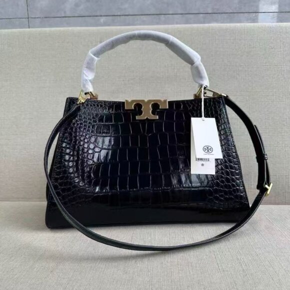 95% NEW TORY BURCH ELEANOR CROC-EMBOSSED SATCHEL - Picture 2 of 7